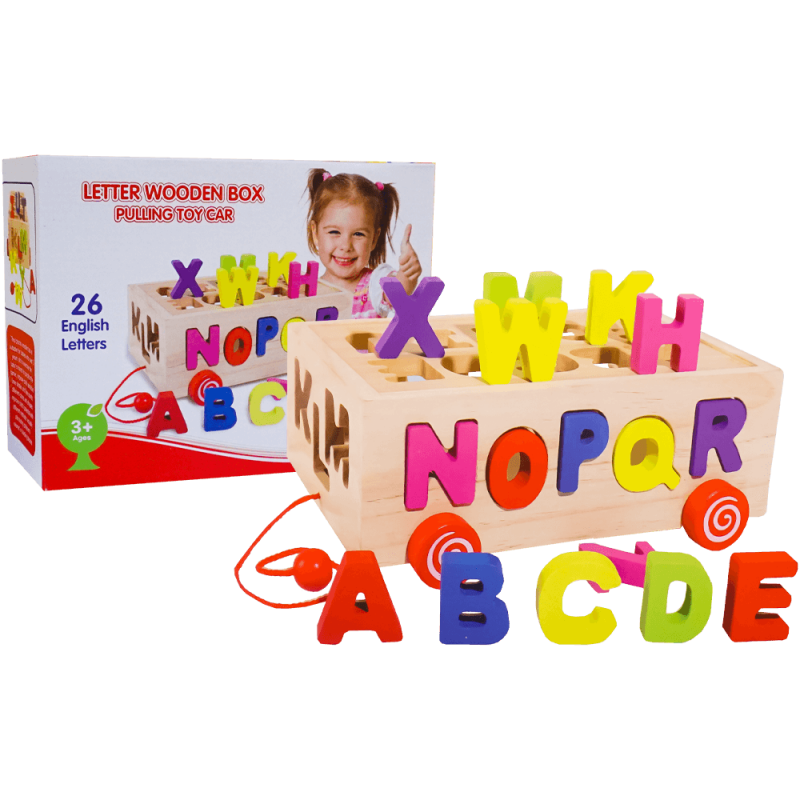 Masinuta din lemn cu litere, tip puzzle, jucarie educativa, multicolor